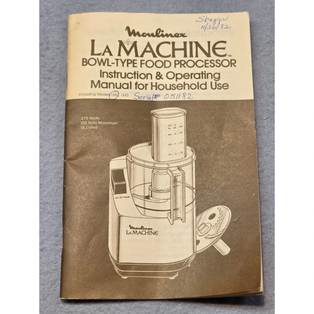 Moulinex La Machine II‎ LM2 LM3 Food Processor Instruction Manual Vintage 1982
